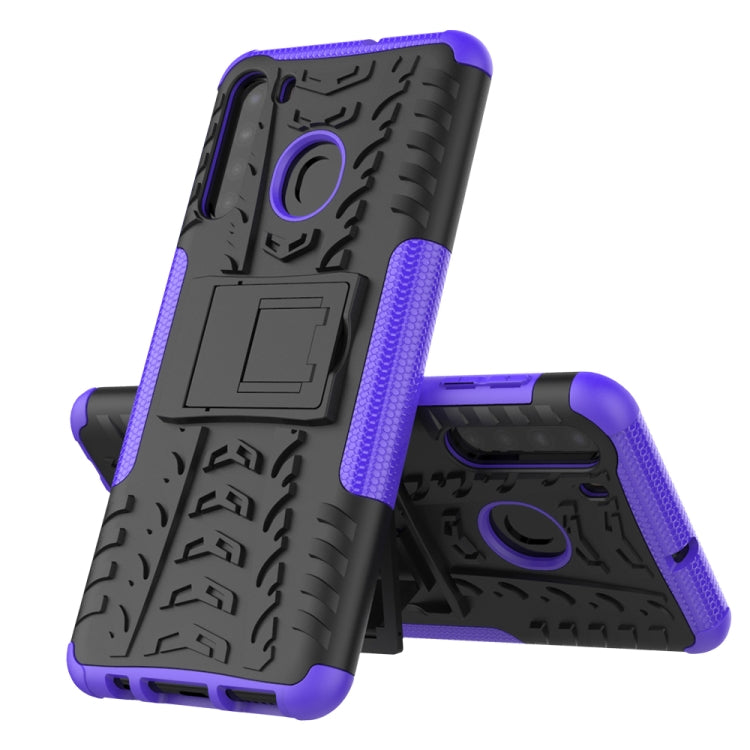 For Samsung Galaxy A21 (EU Version) Tire Texture Shockproof TPU+PC Protective Case with Holder