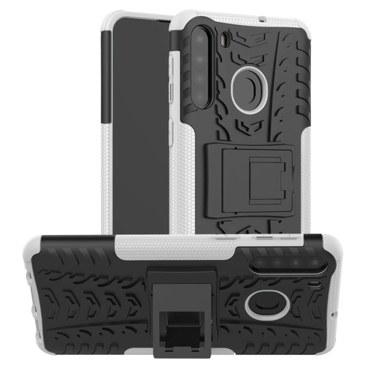 For Samsung Galaxy A21 (EU Version) Tire Texture Shockproof TPU+PC Protective Case with Holder