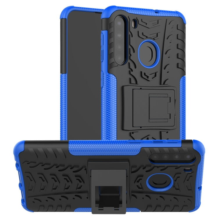 For Samsung Galaxy A21 (EU Version) Tire Texture Shockproof TPU+PC Protective Case with Holder
