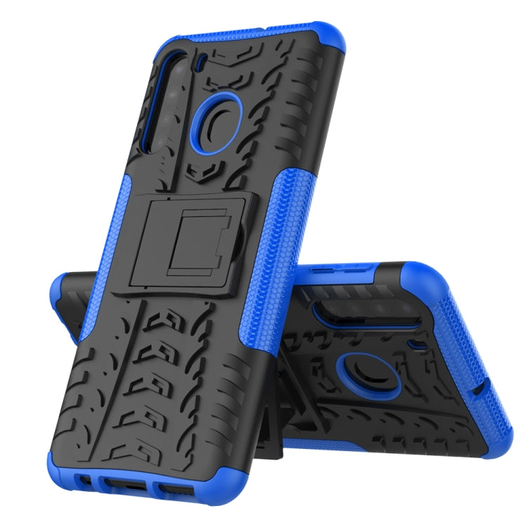 For Samsung Galaxy A21 (EU Version) Tire Texture Shockproof TPU+PC Protective Case with Holder