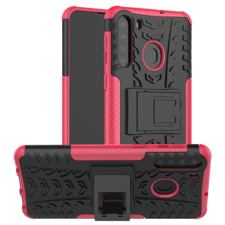 For Samsung Galaxy A21 (EU Version) Tire Texture Shockproof TPU+PC Protective Case with Holder