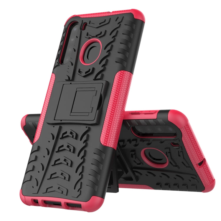 For Samsung Galaxy A21 (EU Version) Tire Texture Shockproof TPU+PC Protective Case with Holder