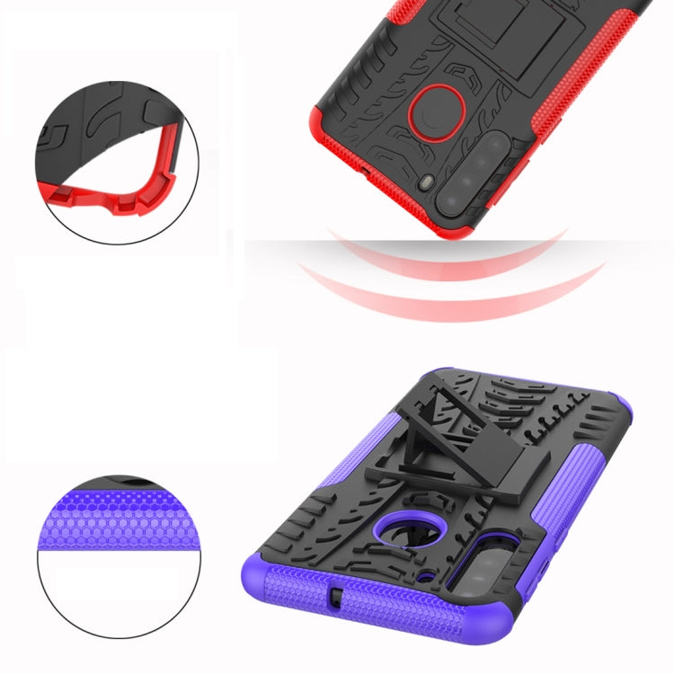 For Samsung Galaxy A21 (EU Version) Tire Texture Shockproof TPU+PC Protective Case with Holder