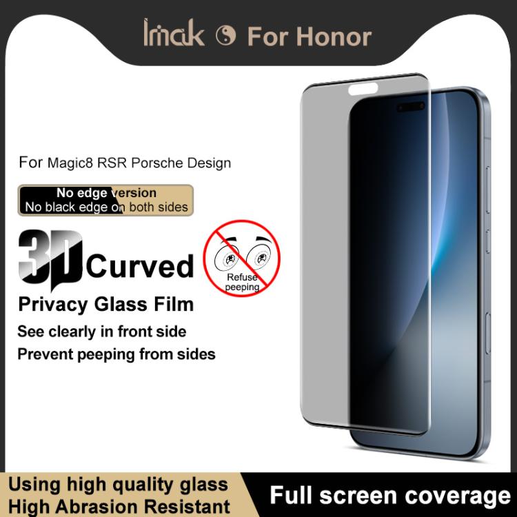 For Honor Magic8 RSR Porsche Design imak No Edge Version 3D Curved Privacy Full Screen Tempered Glass Film