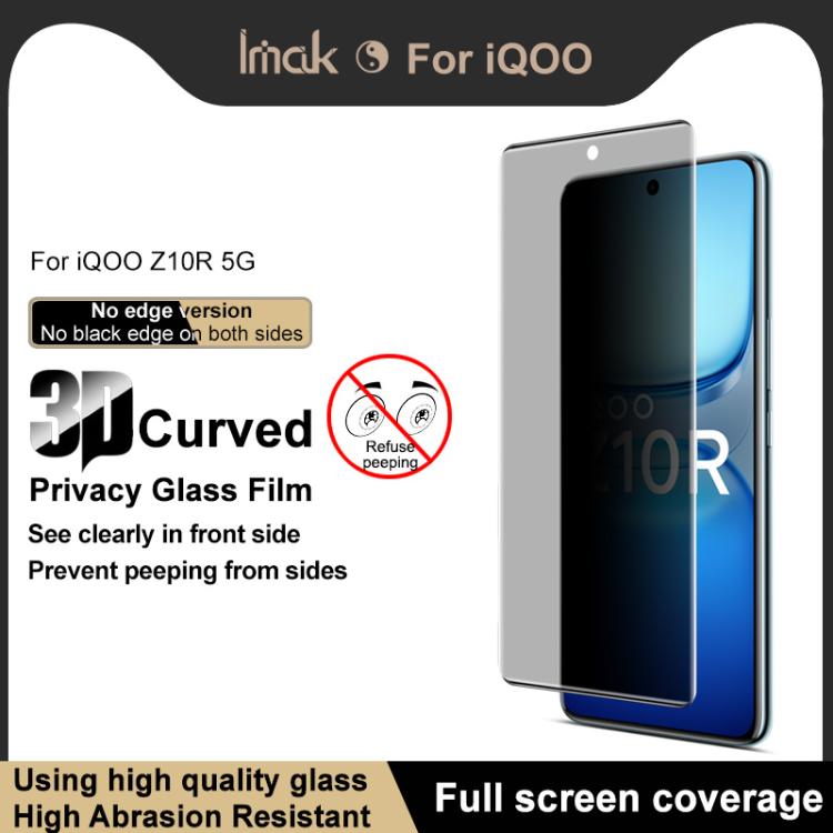 For vivo iQOO Z10R 5G Global imak No Edge Version 3D Curved Privacy Full Screen Tempered Glass Film
