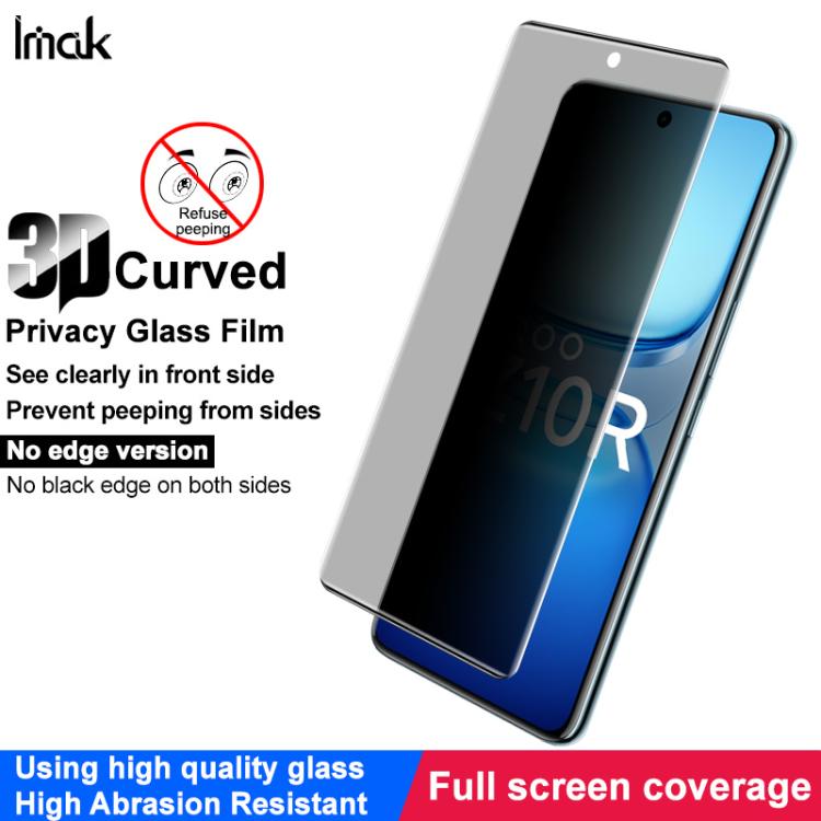 For vivo iQOO Z10R 5G Global imak No Edge Version 3D Curved Privacy Full Screen Tempered Glass Film