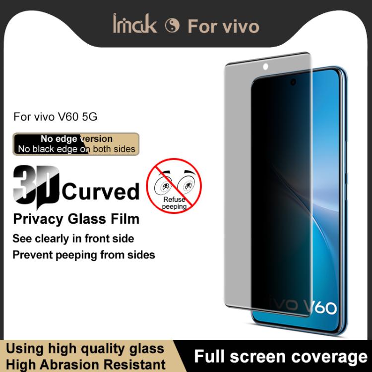 For vivo V60 5G Global imak No Edge Version 3D Curved Privacy Full Screen Tempered Glass Film