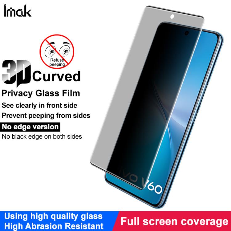 For vivo V60 5G Global imak No Edge Version 3D Curved Privacy Full Screen Tempered Glass Film