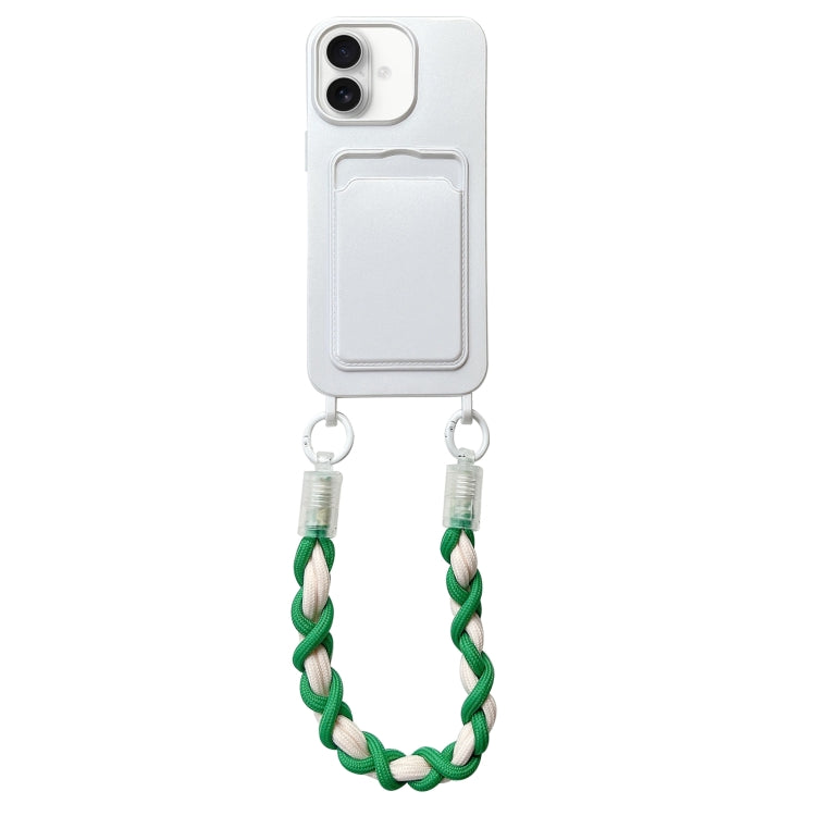 For iPhone 16 Plus Dopamine Card Slot Phone Case with Lanyard