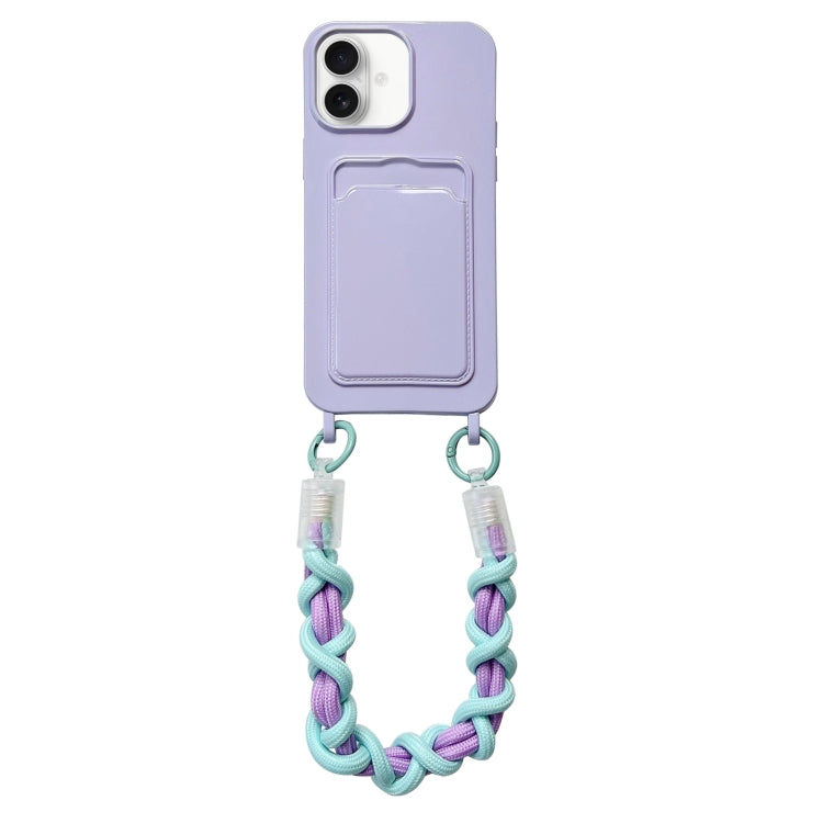 For iPhone 16 Plus Dopamine Card Slot Phone Case with Lanyard