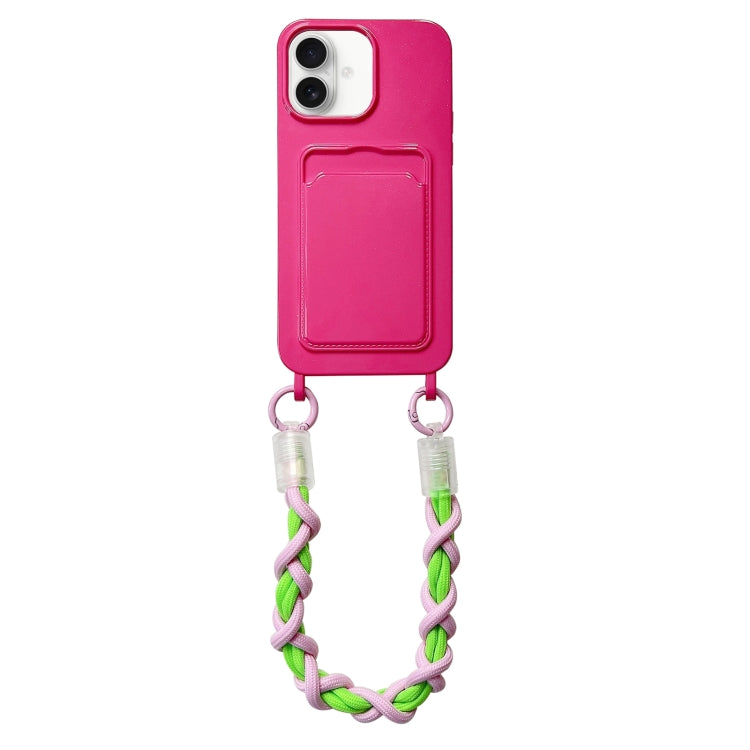 For iPhone 16 Plus Dopamine Card Slot Phone Case with Lanyard
