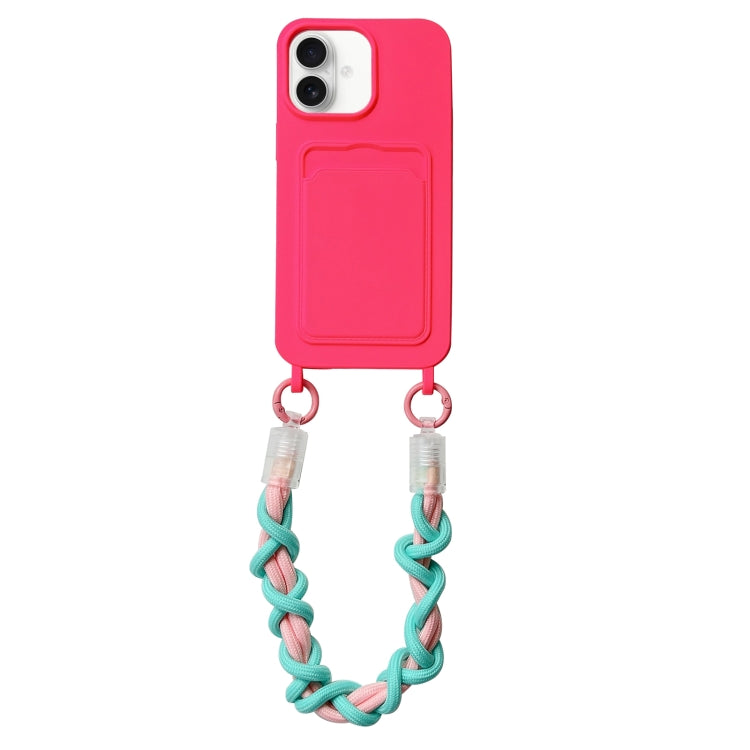For iPhone 16 Plus Dopamine Card Slot Phone Case with Lanyard