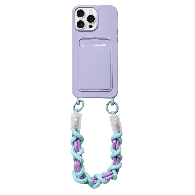 For iPhone 15 Pro Dopamine Card Slot Phone Case with Lanyard