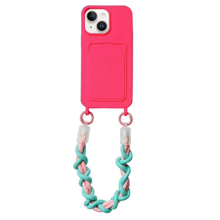 For iPhone 15 Dopamine Card Slot Phone Case with Lanyard