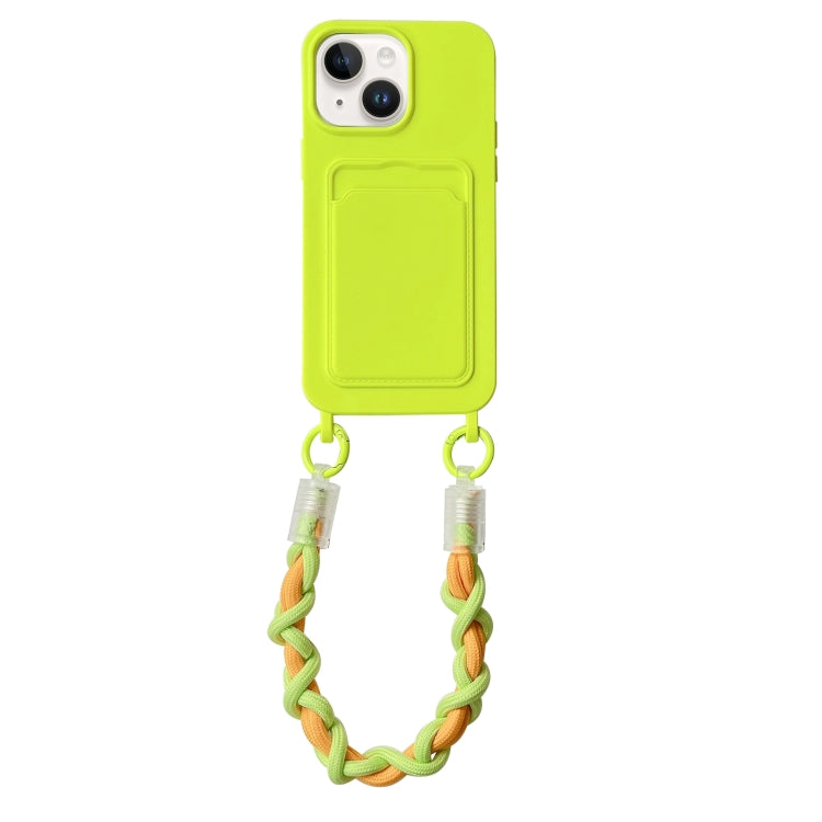 For iPhone 14 Plus Dopamine Card Slot Phone Case with Lanyard