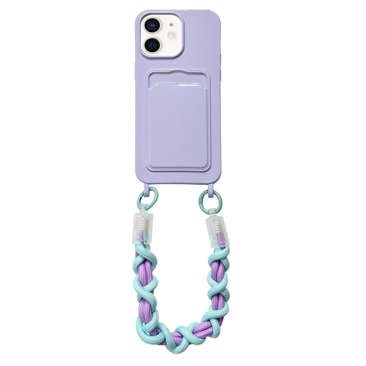 For iPhone 12 Dopamine Card Slot Phone Case with Lanyard