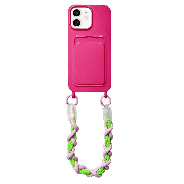 For iPhone 12 Dopamine Card Slot Phone Case with Lanyard