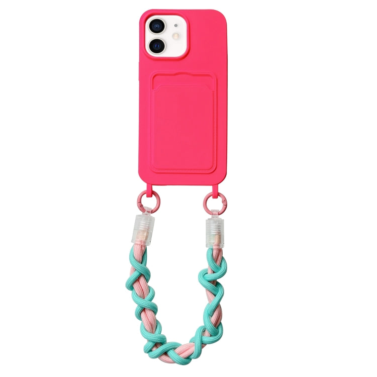 For iPhone 12 Dopamine Card Slot Phone Case with Lanyard