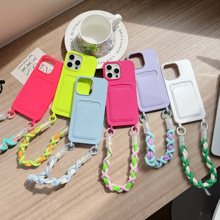 For iPhone 13 Pro Max Dopamine Card Slot Phone Case with Lanyard