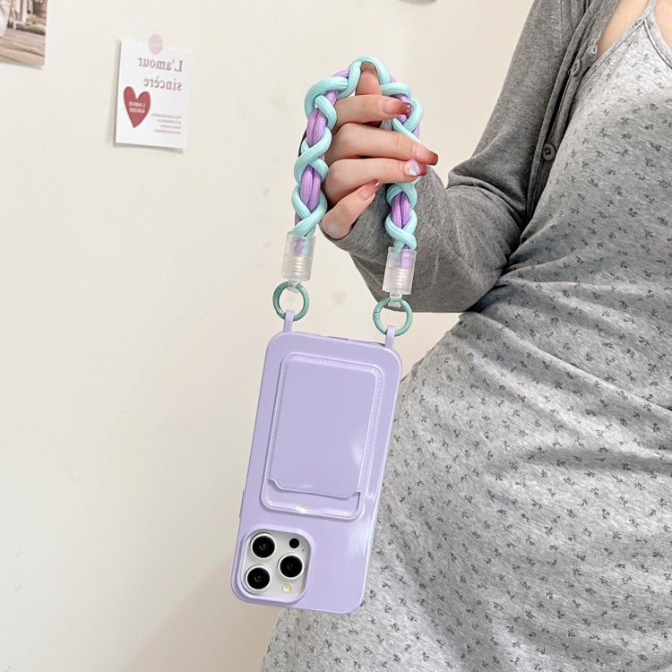 For iPhone 16 Pro Dopamine Card Slot Phone Case with Lanyard