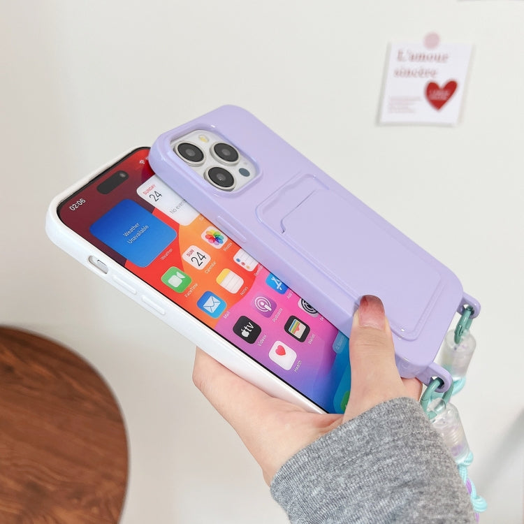 For iPhone 16 Pro Dopamine Card Slot Phone Case with Lanyard