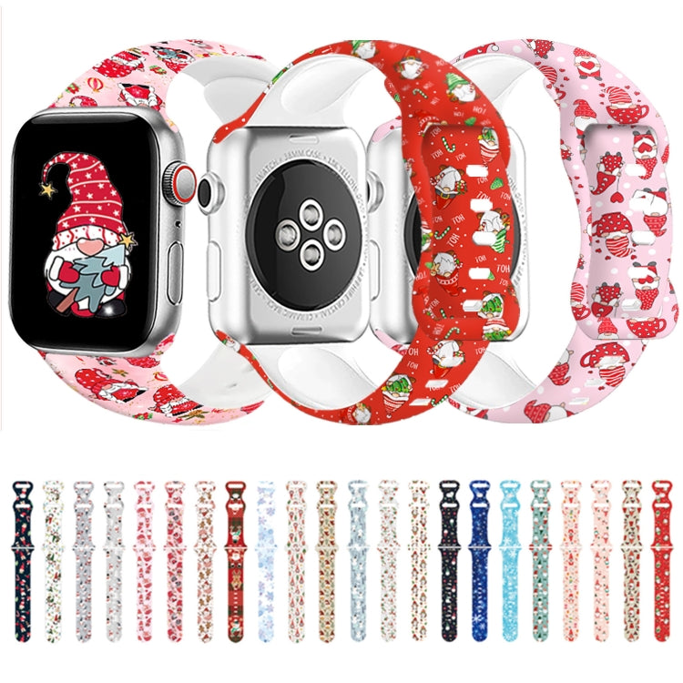 For Apple Watch 46mm / 49mm / 45mm / 44mm Christmas Pattern Butterfly Buckle Silicone Watch Band