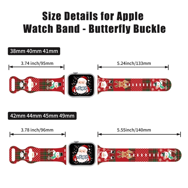 For Apple Watch 46mm / 49mm / 45mm / 44mm Christmas Pattern Butterfly Buckle Silicone Watch Band