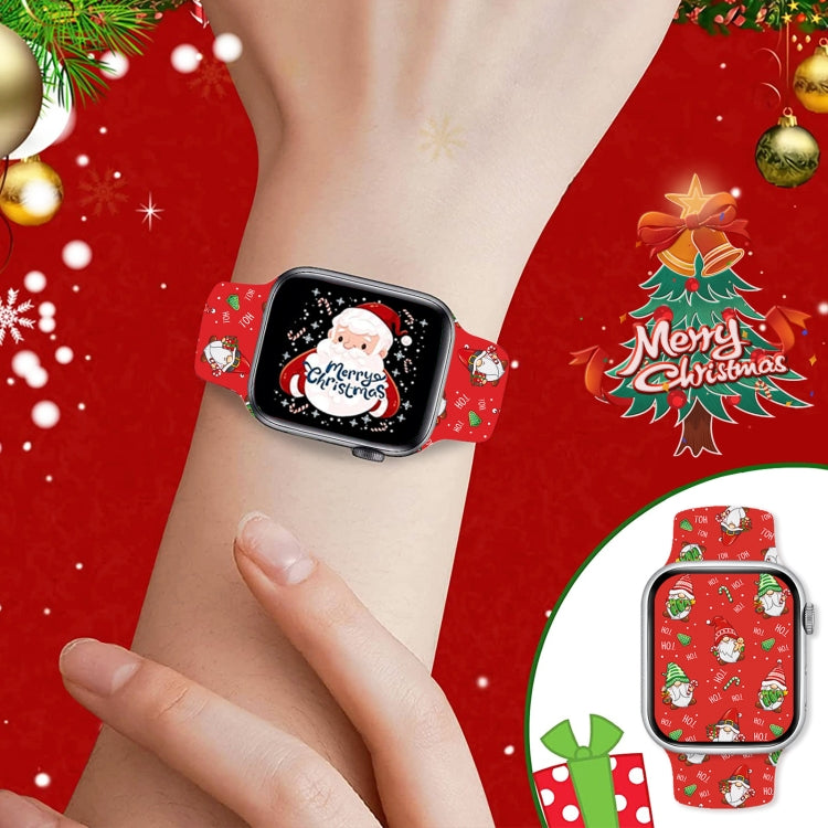 For Apple Watch 46mm / 49mm / 45mm / 44mm Christmas Pattern Butterfly Buckle Silicone Watch Band