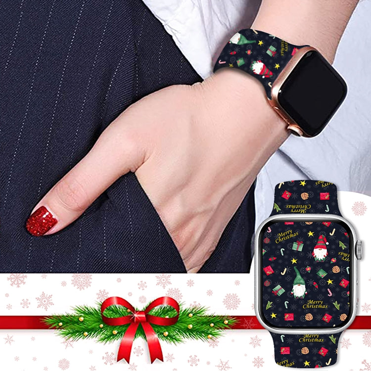 For Apple Watch 42mm / 41mm / 40mm / 38mm Christmas Pattern Butterfly Buckle Silicone Watch Band