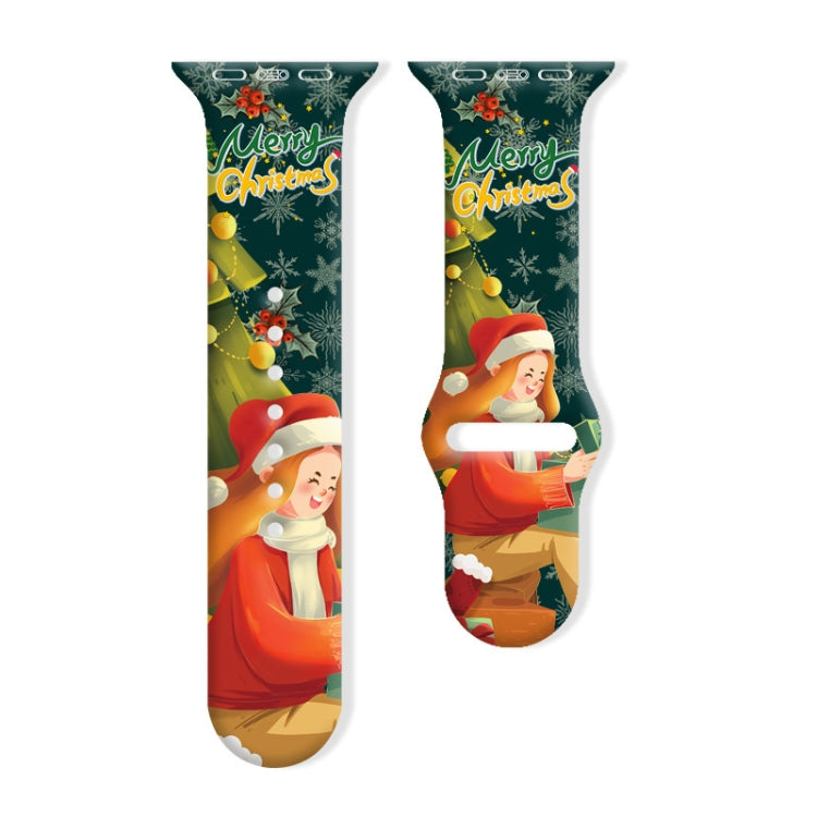 For Apple Watch 42mm / 41mm / 40mm / 38mm Christmas Pattern Reverse Buckle Silicone Watch Band