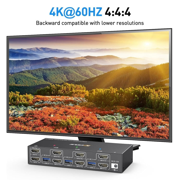 KC-KVM302AS 4K 60Hz USB3.0 / HDMI Dual Monitors KVM Switch, US Plug