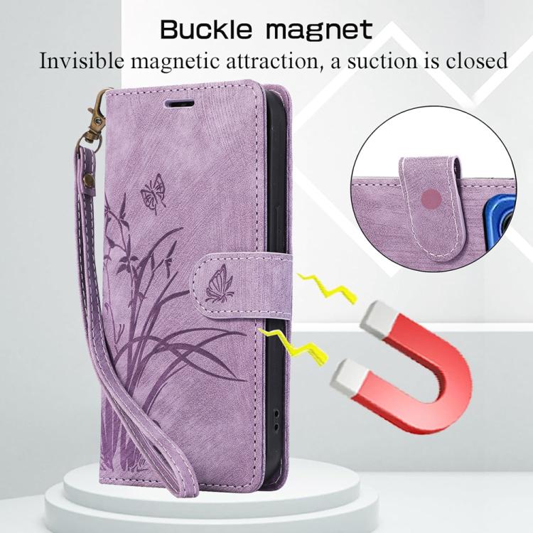 For Redmi 15C 5G / 4G EU 173mm / Poco C85 5G Orchid Butterfly Embossed Leather Phone Case