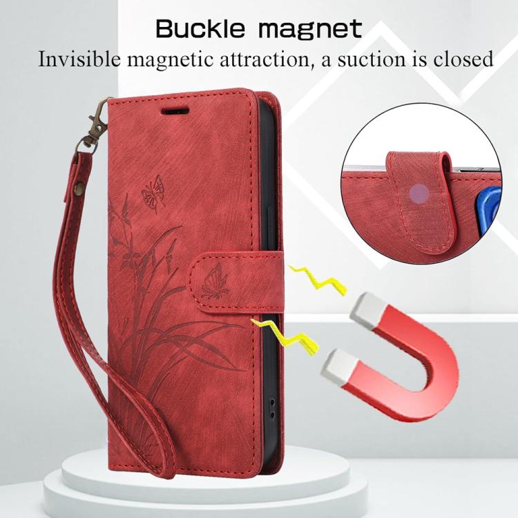 For Redmi 15C 5G / 4G EU 173mm / Poco C85 5G Orchid Butterfly Embossed Leather Phone Case