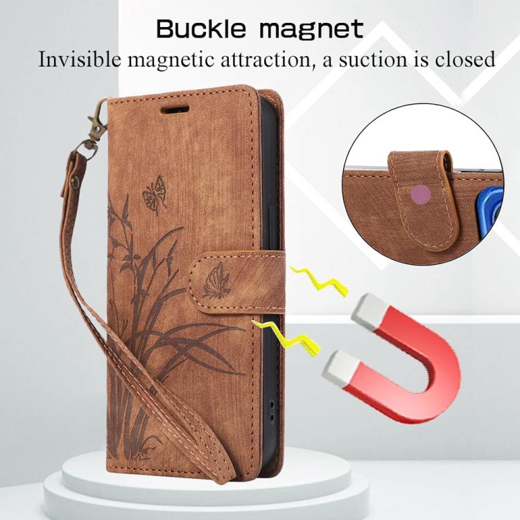 For Redmi 15C 5G / 4G EU 173mm / Poco C85 5G Orchid Butterfly Embossed Leather Phone Case