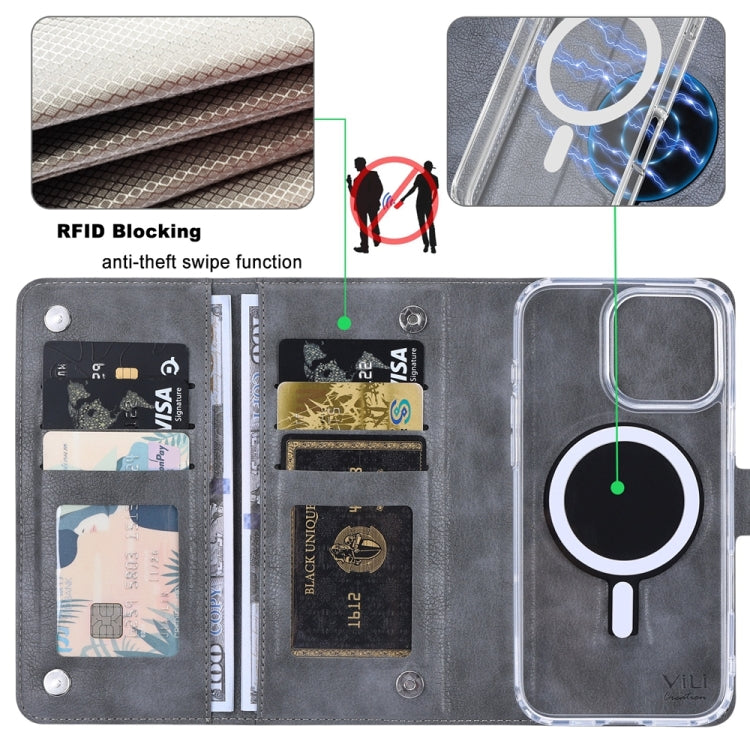 For iPhone 16 Plus ViLi GVS-C Series MagSafe Magnetic RFID Leather Flip Phone Case