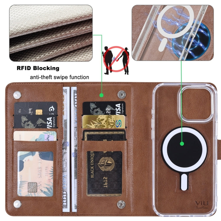 For iPhone 15 Plus ViLi GVS-C Series MagSafe Magnetic RFID Leather Flip Phone Case