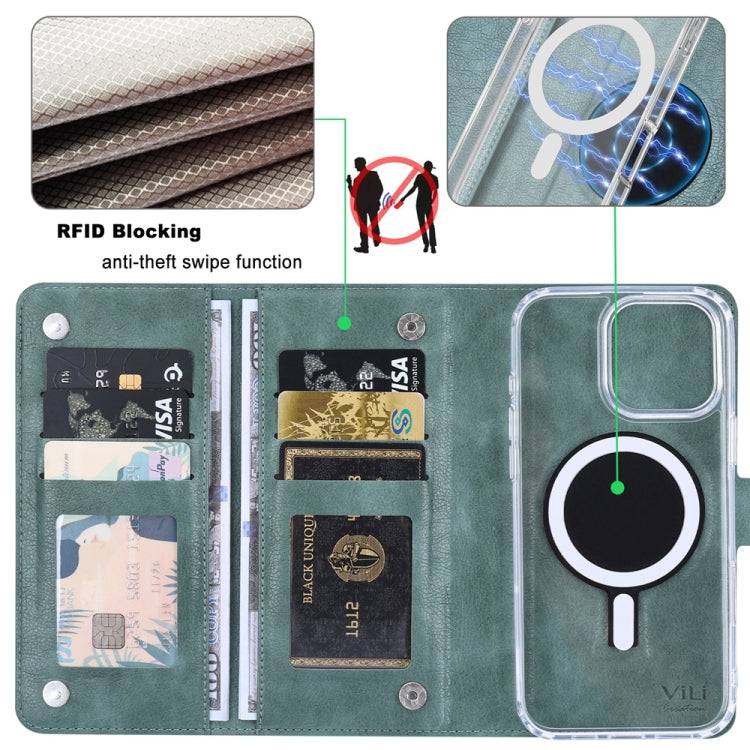 For iPhone 14 Pro Max ViLi GVS-C Series MagSafe Magnetic RFID Leather Flip Phone Case