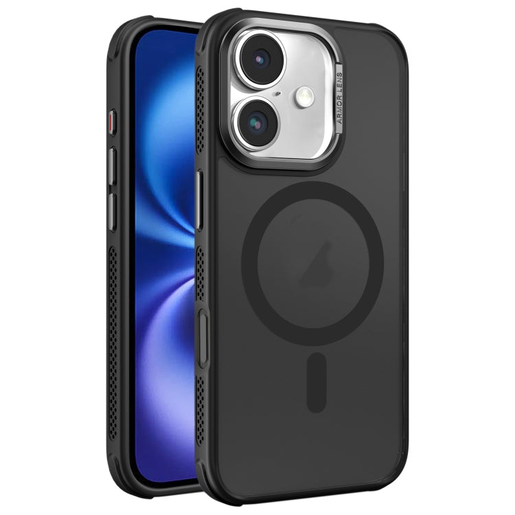 For iPhone 16 Hardware Side Cooling Skin Feel Frosted Metal Lens Frame MagSafe Phone Case