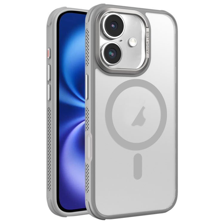 For iPhone 16 Hardware Side Cooling Skin Feel Frosted Metal Lens Frame MagSafe Phone Case