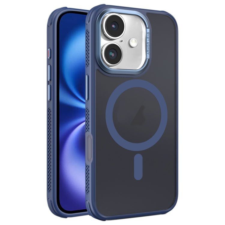 For iPhone 16 Hardware Side Cooling Skin Feel Frosted Metal Lens Frame MagSafe Phone Case