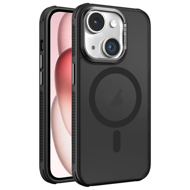 For iPhone 15 Hardware Side Cooling Skin Feel Frosted Metal Lens Frame MagSafe Phone Case