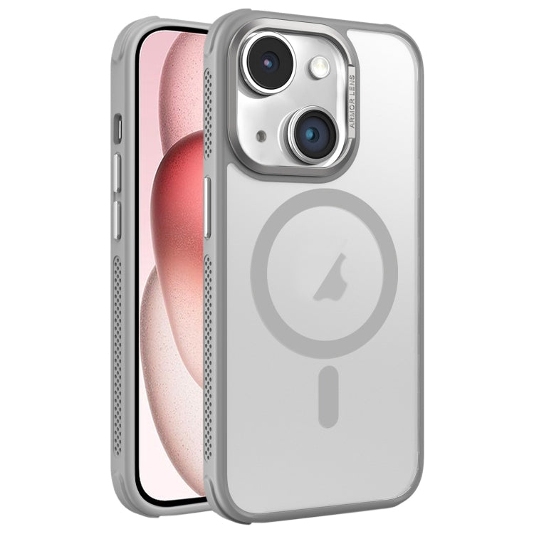 For iPhone 15 Hardware Side Cooling Skin Feel Frosted Metal Lens Frame MagSafe Phone Case