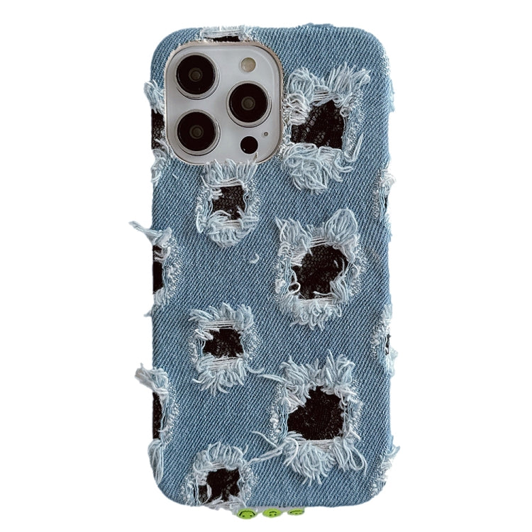 For iPhone 12 Pro Max Creative Multi-hole Black Lace Denim PU Phone Case