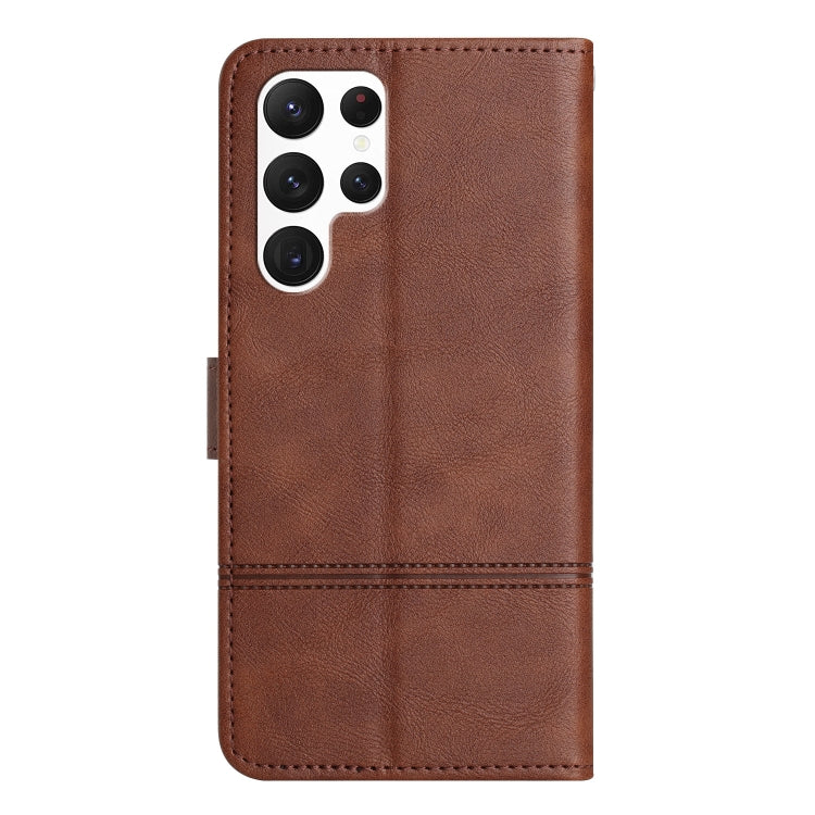 For Samsung Galaxy S25 Ultra 5G Cowhide Texture Stitching Leather Phone Case