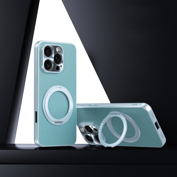 For iPhone 16 Pro Plain Leather MagSafe Holder Phone Case