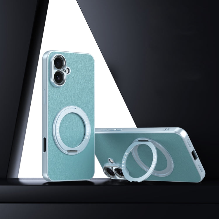 For iPhone 16 Plain Leather MagSafe Holder Phone Case