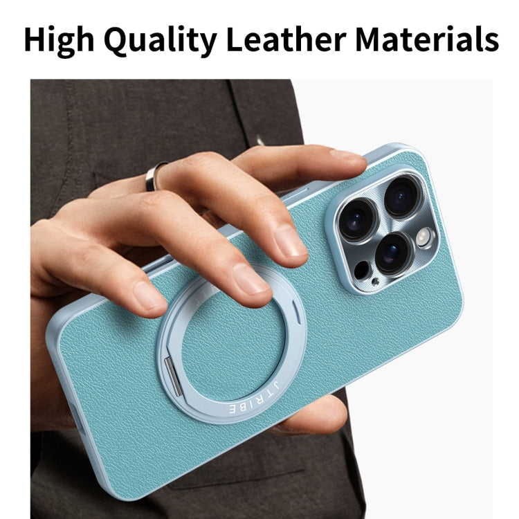 For iPhone 16 Pro Plain Leather MagSafe Holder Phone Case