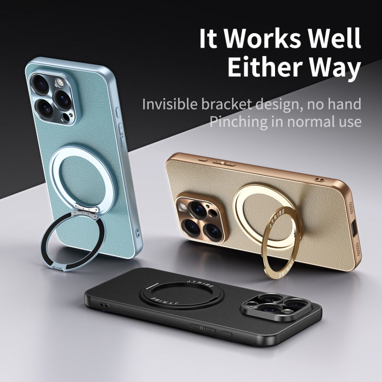 For iPhone 16 Pro Plain Leather MagSafe Holder Phone Case