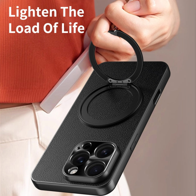 For iPhone 16 Plain Leather MagSafe Holder Phone Case