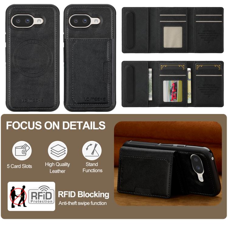 For Google Pixel 9a LC.IMEEKE L5 Series Detachable RFID Card Bag Magsafe Phone Case
